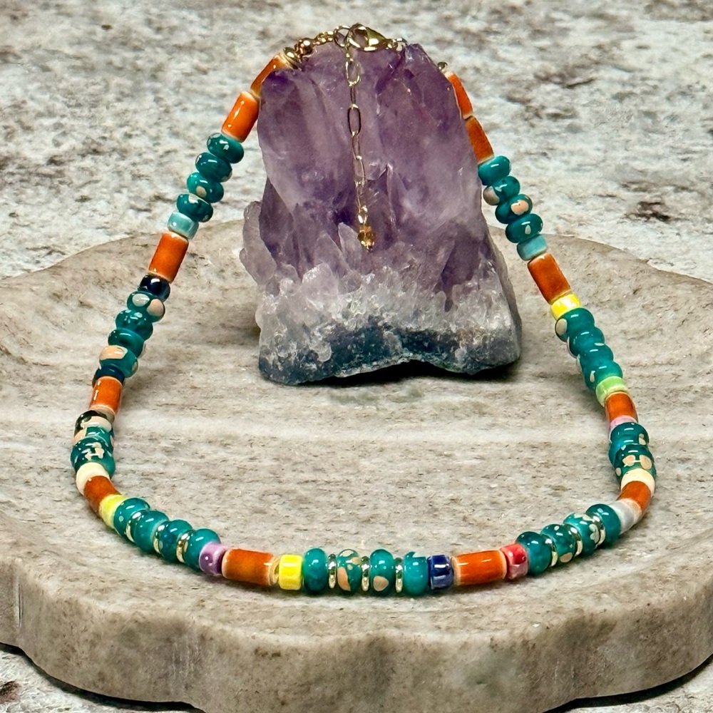 Stunning Ceramic Bead-Medley Boho-Chic Statement Necklace